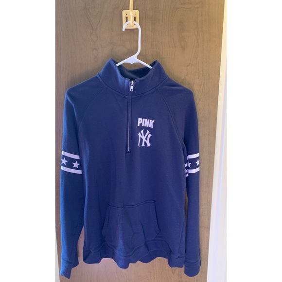 PINK Victoria's Secret Tops - PINK Yankees Quarter Zip Sweatshirt